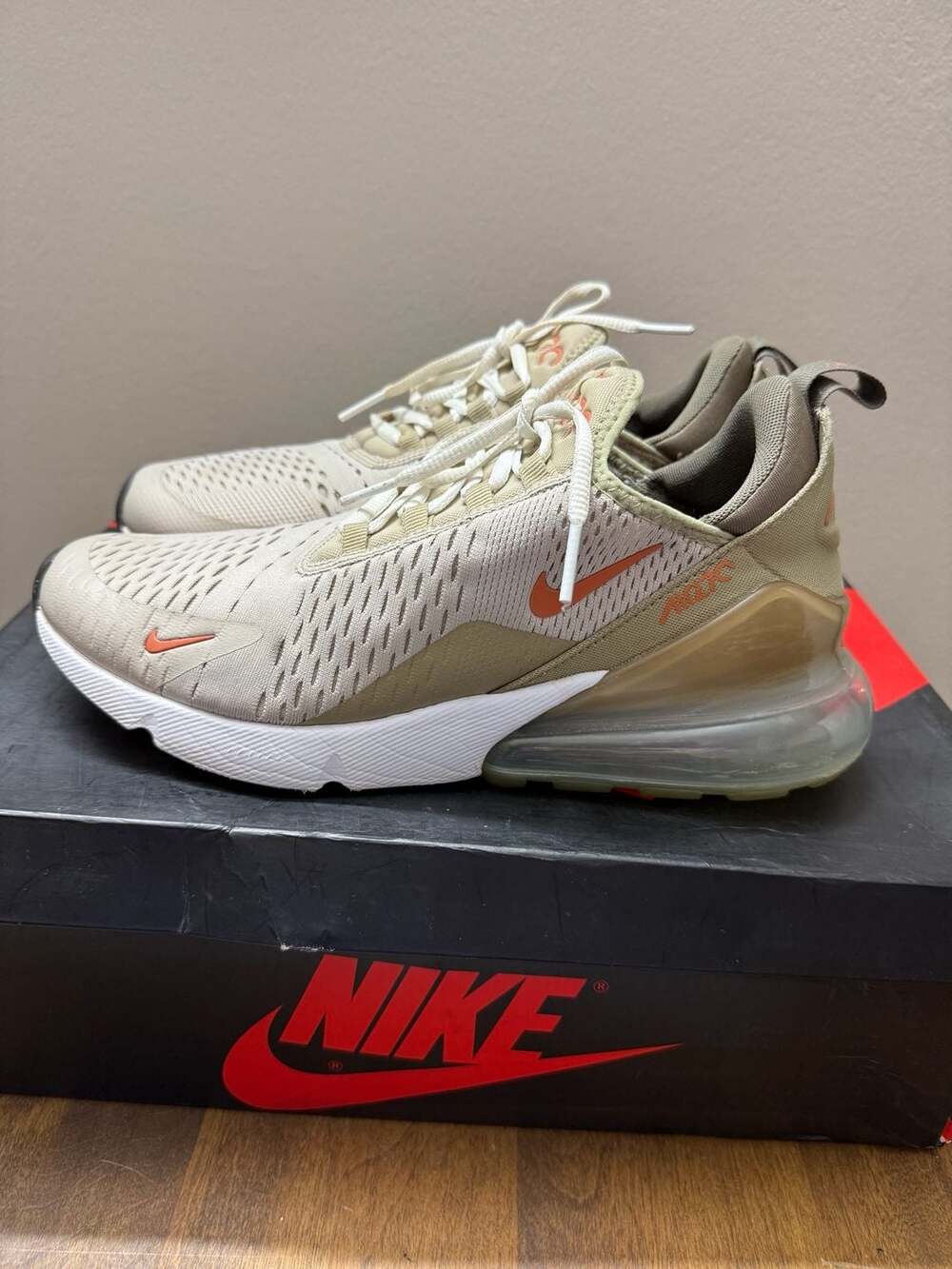 Nike Air Max 270 Cream II Rust Oxidie Khaki Brown Beige 8 Men's